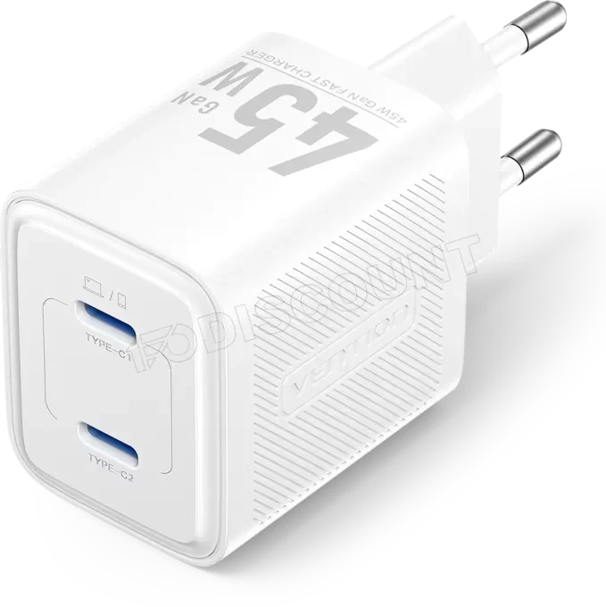 Vention FEFW0-EU Dubbel USB-C GaN Väggladdare 45W